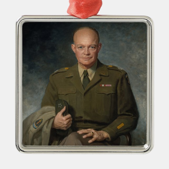 Ornement Carré Argenté Général Dwight Eisenhower Portrait Peint 5 Étoiles (Devant)