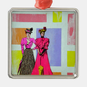 Ornement Carré Argenté Gibson Girls in a Mondrian Motif