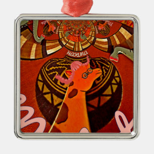 Ornement Carré Argenté Girafe africaine Impression d'art traditionnel C