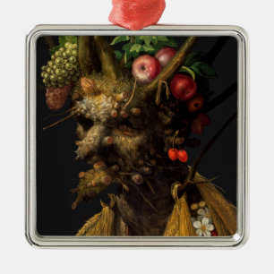 Ornement Carré Argenté Giuseppe Arcimboldo - Quatre saisons en une tête