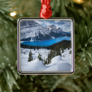Ornement Carré Argenté Glace et neige Lac Peyto, Rocheuses canadiennes