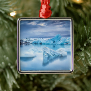 Ornement Carré Argenté Glace et neige Lagune Jokulsarlon, Islande