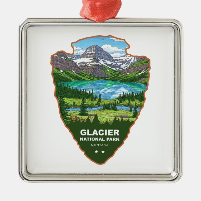 Ornement Carré Argenté Glacier National Park Montana Arrowhead (Devant)
