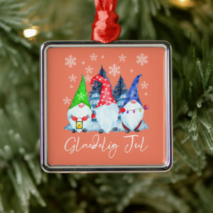 Ornement Carré Argenté Glaedelig Jul Nordic Gnomes Tomte Nisse Danish