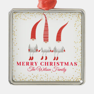 Ornement Carré Argenté Gnomes de Noël Joyeux personnalisés