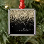 Ornement Carré Argenté Gold Black Girl Parties scintillant étincelante No<br><div class="desc">Monogramme Parties scintillant or et noir Nom et ornement de Noël initial. Cela rend le cadeau parfait pour 16 ans,  mariage,  douche nuptiale,  anniversaire,  baby shower ou bachelorette pour quelqu'un qui aime le luxe glam et les styles chic.</div>