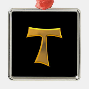 Ornement Carré Argenté Golden 3-D Look Franciscan Tau Cross