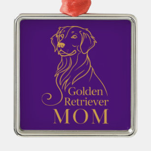 Ornement Carré Argenté Golden Retriever Maman