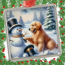Golden Retrior Noël Snowman Holiday