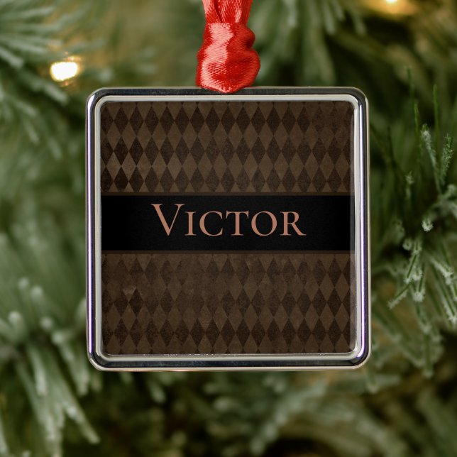 Ornement Carré Argenté Gothique Arlequin Brown foncé Personnalisé (Arbre)
