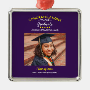Ornement Carré Argenté Graduation Custom Photo Félicitations Diplômé