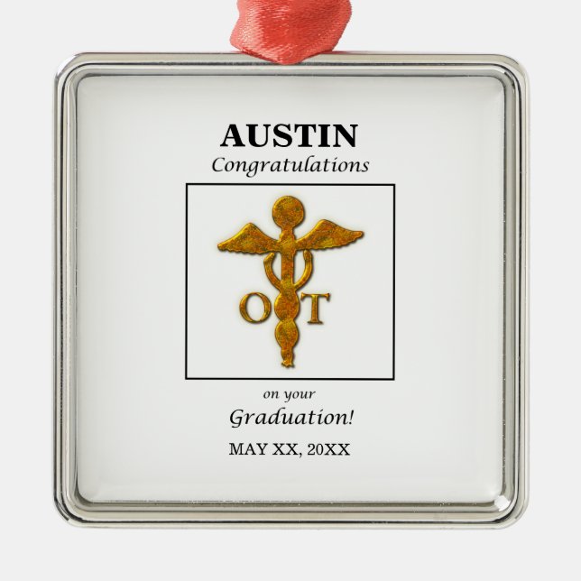 Ornement Carré Argenté Graduation d'ergothérapie Antique Gold Look (Devant)