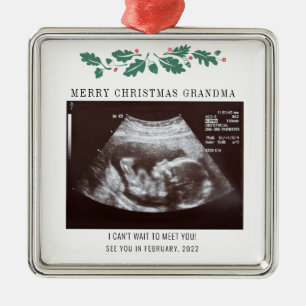 Ornement Carré Argenté Grand-mère Joyeux Noël Grossesse Ultrasound Photo