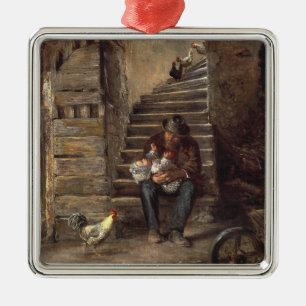 Ornement Carré Argenté Grand-Père S'Occupe De Son Petit-Fils