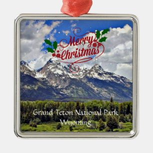 Ornement Carré Argenté Grand Teton National Park voeux de Noël