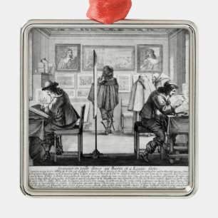 Ornement Carré Argenté Graveurs de plat travaillant avec la galerie