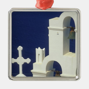Ornement Carré Argenté Grèce, Santorin. Vue d'une église grecque et