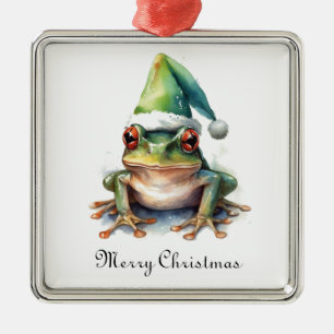 Ornement Carré Argenté Grenouille de Noël Frolic, personnalisée