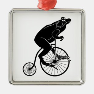 Ornement Carré Argenté Grenouille montant un vélo