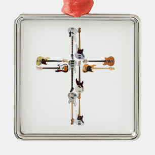 Ornement Carré Argenté Guitare Lover   Cadeau de Croix de Guitare