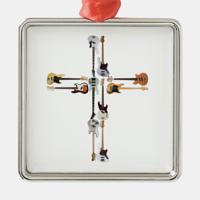 Ornement Carré Argenté Guitare Lover | Cadeau de Croix de Guitare (Devant)