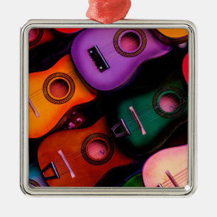 Ornement Carré Argenté Guitares colorées