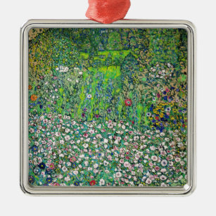 Ornement Carré Argenté Gustav Klimt - Paysage horticole et sommet d'une c