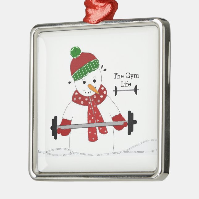 Ornement Carré Argenté Gym Life Snowman Ceramic Ornament (Gauche)