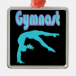 Ornement Carré Argenté Gymnaste Back Handspring Step Out Sarcelle