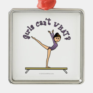 Ornement Carré Argenté Gymnaste féminine légère sur le poutre de balan