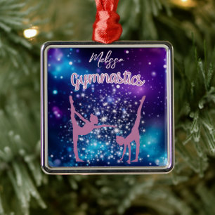 Ornement Carré Argenté Gymnastique Galaxie Purple Turquoise Personnalisé