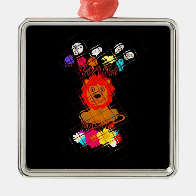 Ornement Carré Argenté Hakuna Matata mignon petit lion roi (Devant)