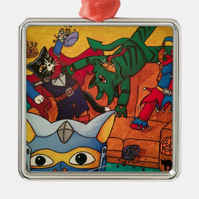 Ornement Carré Argenté Halloween Medieval Knight Costume Cats (Devant)