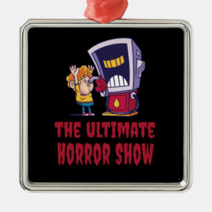 Ornement Carré Argenté Halloween - Spectacle d'horreur à la station-servi