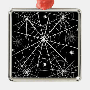 Ornement Carré Argenté Halloween Spider Web