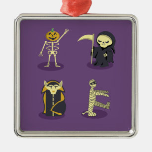 Ornement Carré Argenté Halloween Squelette Dracula Mummy Griffe Reaper