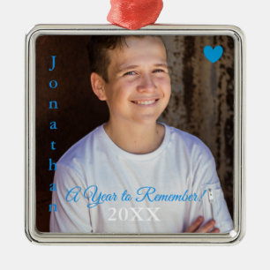 Ornement Carré Argenté HAMbyWG - Coeur et mots bleus