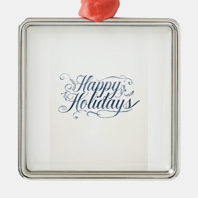 Ornement Carré Argenté Happy Holidays Merry Christmas Family New Year (Devant)