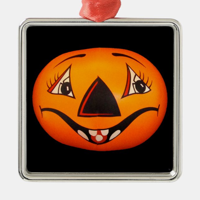 Ornement Carré Argenté Happy Jack O’ Lantern Halloween (Devant)
