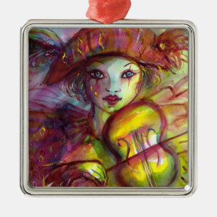 Ornement Carré Argenté HARLEQUIN JOUER VIOLIN mascarade vénitienne