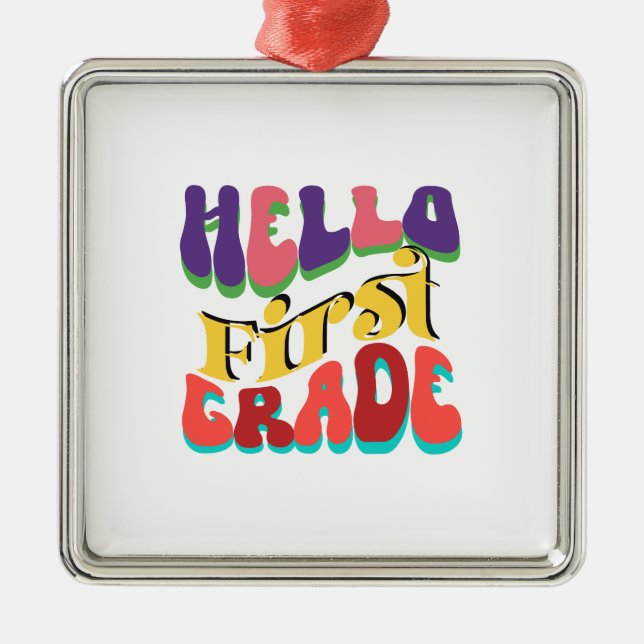 Ornement Carré Argenté Hello First Grade (Devant)