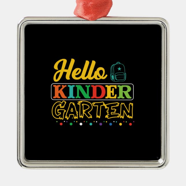Ornement Carré Argenté Hello Kinder Garten (Devant)