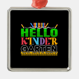 Ornement Carré Argenté Hello Kinder Garten
