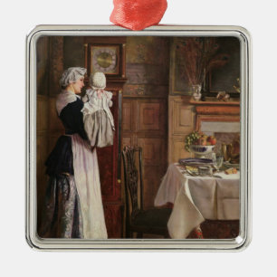 Ornement Carré Argenté Hickory, Dickory, dock