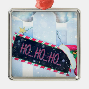 Ornement Carré Argenté Ho Ho Ho