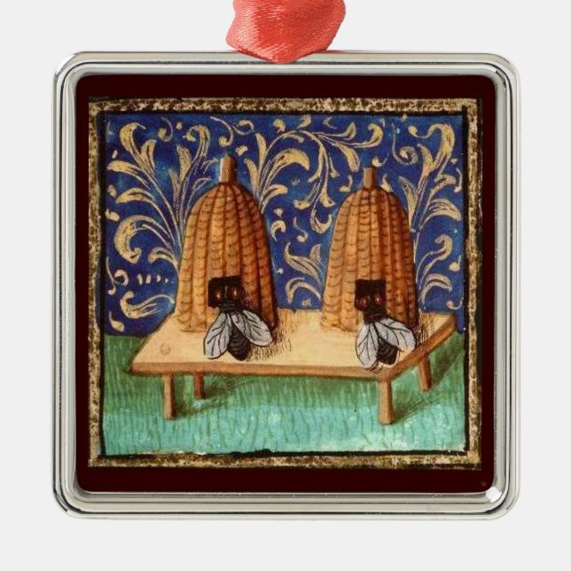 ORNEMENT CARRÉ ARGENTÉ HONEY BEE, BEEKEPER BEEKEPER APIARIST (Devant)