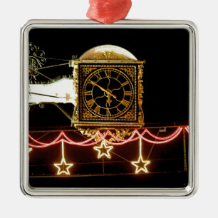 Ornement Carré Argenté Horloge étonnante à Noël