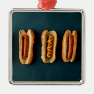 Ornement Carré Argenté Hot Dogs et pains