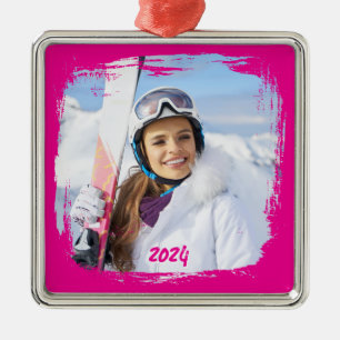 Ornement Carré Argenté Hot rose moderne Grunge Frontière Année photo