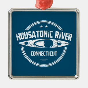 Ornement Carré Argenté Housatonic River Connecticut Kayak